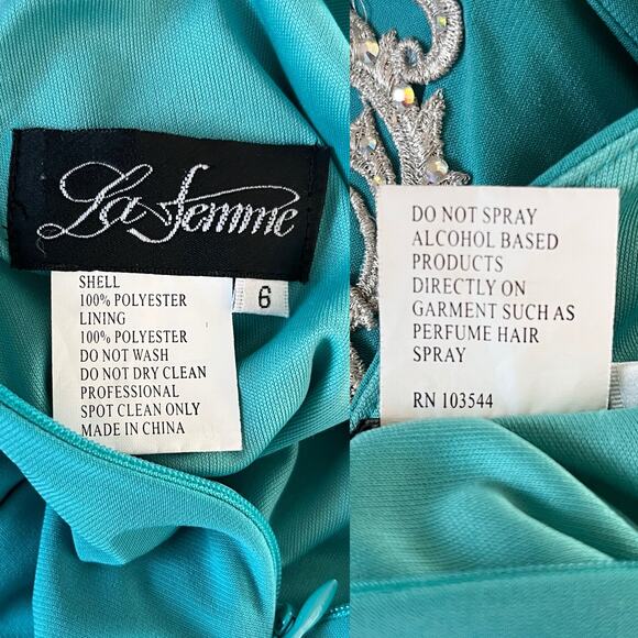 La Femme Embroidered-Bodice Prom Evening Gown Turquoise 6 Beaded - Picture 8 of 15